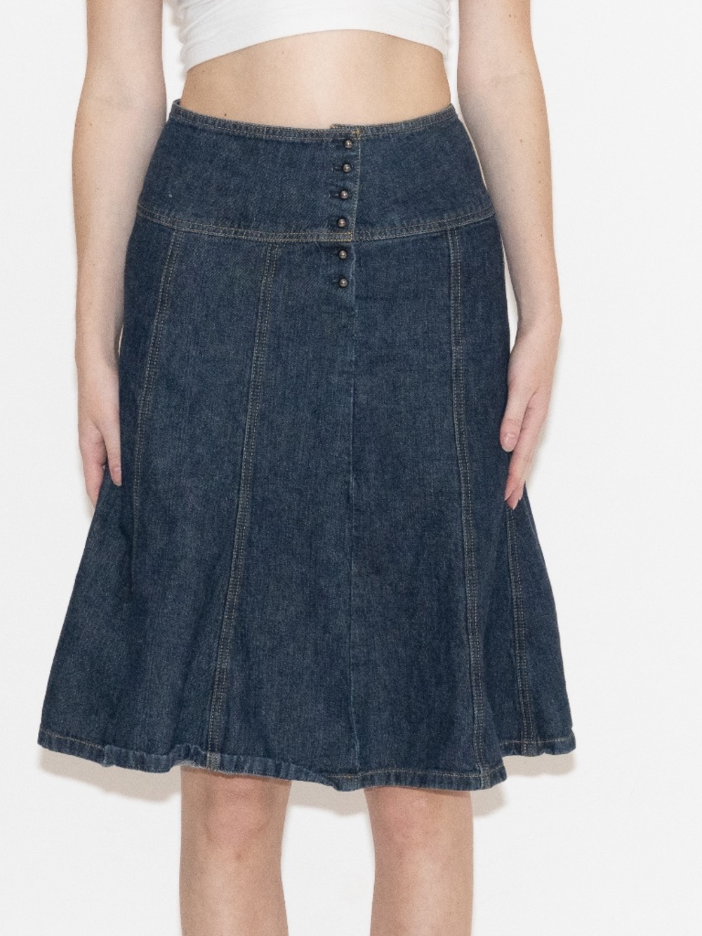 Y2k high waist denim midi skirt metal buttons size 0 ann taylor cotton